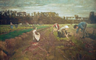 Aardappeloogst in Barbizon door Max Liebermann