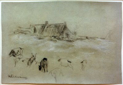 M.Liebermann, Strandhuizen, op de voorgrond geiten door Max Liebermann