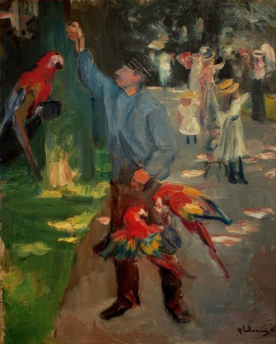 Papegaaienman in de dierentuin van Amsterdam door Max Liebermann
