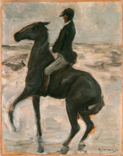 Ruiter naar links op het strand door Max Liebermann