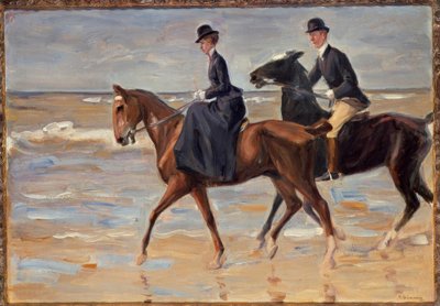 Ruiter en ruiter op het strand door Max Liebermann