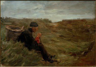 Zittende Boer in de Duinen - 1e Ontwerp door Max Liebermann