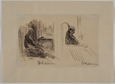 Twee portretten van zijn vader Louis Liebermann in een leunstoel door Max Liebermann
