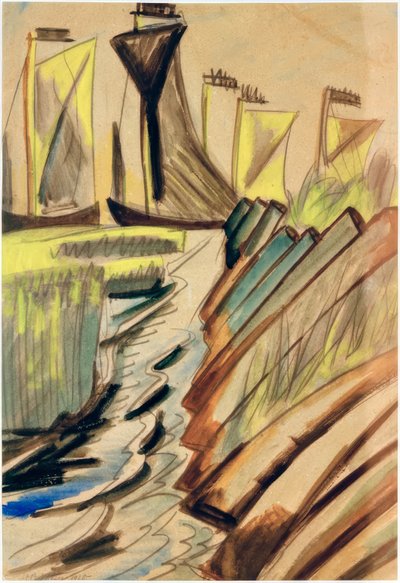 Kurenkähne aan de dijk door Max Pechstein