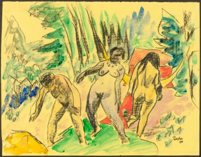 Drie naakten in het bos door Max Pechstein