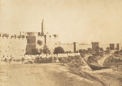 Château de David Daoud Kalessy en muren van Jeruzalem door Maxime Du Camp
