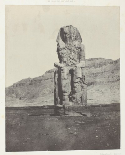 Gournah, Monolithische kolos van Amenopht III; Thebe, plaat 56 uit het album "Egypte, Nubie, Palestina et Syrie" (1852) door Maxime Du Camp