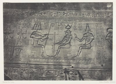 Grote tempel van Denderah (Teutyres), beelden van de achtergevel; Opper-Egypte, plaat 19 uit het album "Egypte, Nubie, Palestina en Syrie" (1852) door Maxime Du Camp