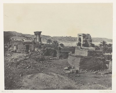 Dorp en tempel op het eiland Beghé, ten westen van Philoe; Nubië, plaat 81 uit het album "Egypte, Nubië, Palestina en Syrië" (1852) door Maxime Du Camp