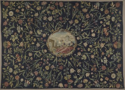 Tafelkleed met de personificatie van Flora en een bloemenpatroon door Maximiliaan van der Gucht (possibly)