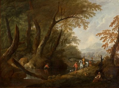 Boslandschap met water links door Maximilian Joseph Schinnagl