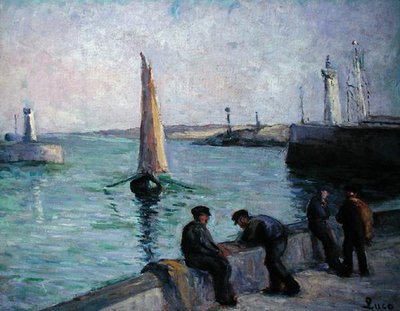 Vissers in een haven, ca. 1920 door Maximilien Luce