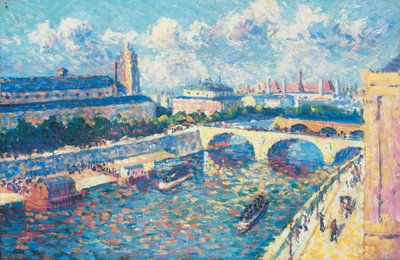 Parijs, de Seine en de quai de la Mégisserie gezien vanaf de quai de l