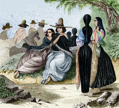 Vrouwen uit Lima in Peru, gravure uit Radiguet
