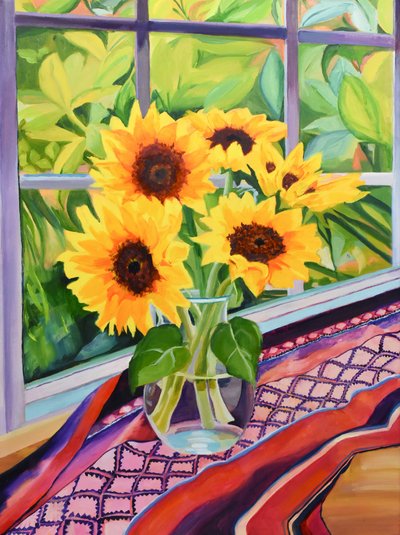 Uitzicht op zonnige zonnebloemen door Maxine Shore