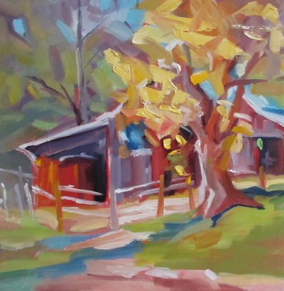 Gouden herfstschuur door Maxine Shore