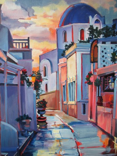 Santorini Sunset Street door Maxine Shore
