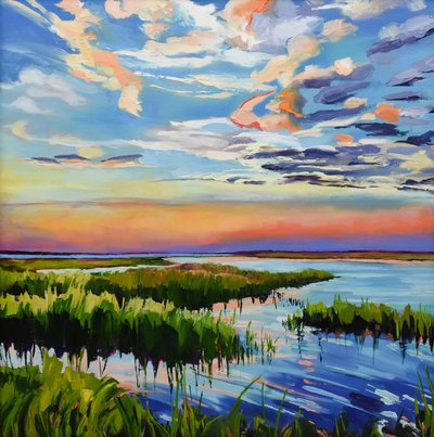 Levendige zonsondergang boven het moeras door Maxine Shore
