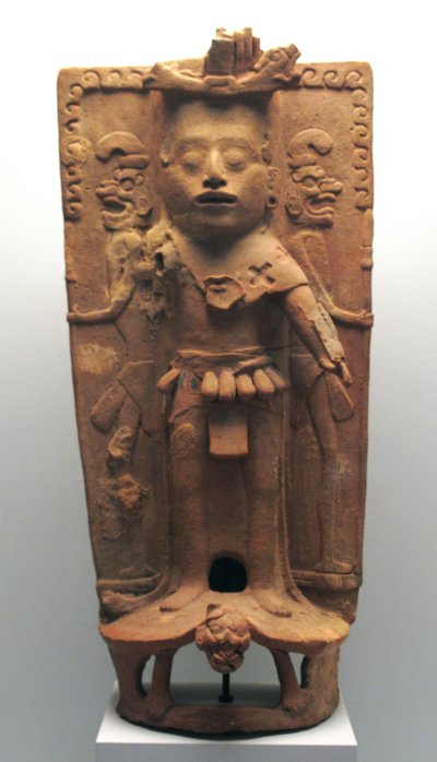 Wierookbrander in de vorm van de maïsgod op een schildpad, Noordelijke Yucatán-schiereiland, Postklassieke periode, 900-1000 AD door Mayan