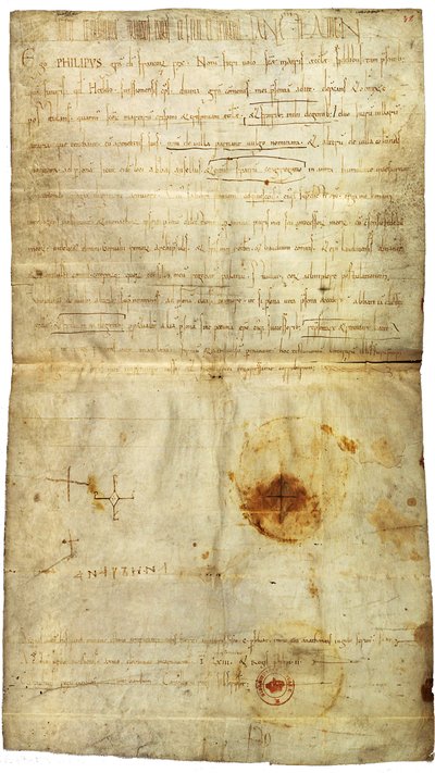 Diploma van Filips I ten gunste van de Abdij van St. Crépin in Soissons, met handtekening van Anna van Kiev, koningin van Frankrijk, 1063 door Medieval Document