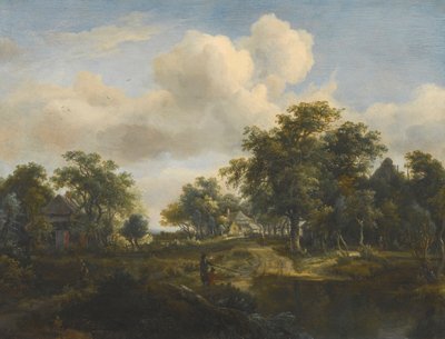 Een gehucht in de bossen met vissers door Meindert Hobbema