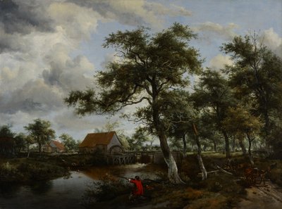 Boslandschap met watermolen, ca. 1665 door Meindert Hobbema