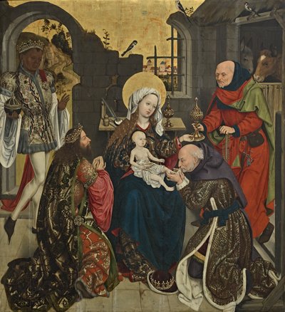 Aanbidding van de drie koningen door Meister des Schottenaltars