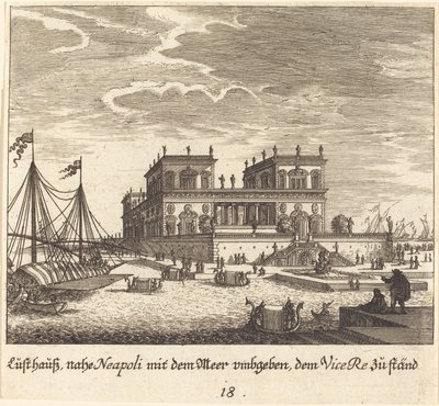 Paleis, Vice Re, Napels door Melchior Küsel after Johann Wilhelm Baur