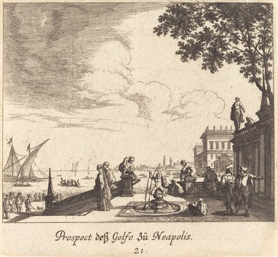 Uitzicht op de Golf van Napels door Melchior Küsel after Johann Wilhelm Baur