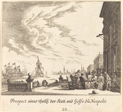 Uitzicht op de Golf van Napels door Melchior Küsel after Johann Wilhelm Baur