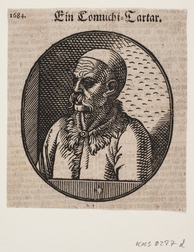 Buste van een man met baard en kalot; 3/4 profiel naar links door Melchior Lorck