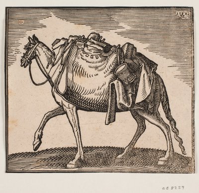 Zwaar beladen paard door Melchior Lorck