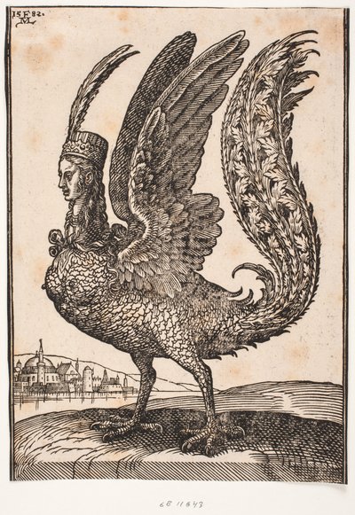 Ongeïdentificeerd mythisch dier, harpij of sirene door Melchior Lorck