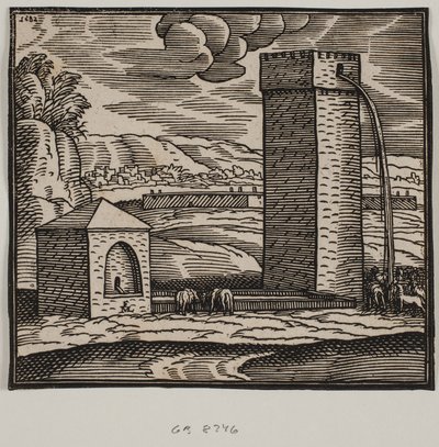 Put, waterbak en watertoren door Melchior Lorck