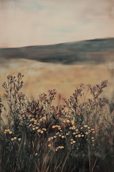Goudkleurig veld met wilde bloemen door Melloi Art Prints