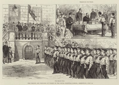 De Prins en Prinses van Wales bij de Royal Hospital School, Greenwich, 10 juli door Melton Prior