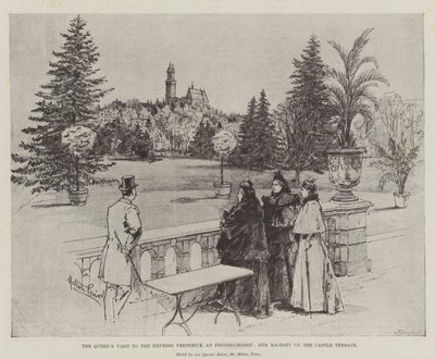 Het bezoek van de koningin aan de keizerin Frederick in Friedrichshof, Hare Majesteit op het kasteelterras door Melton Prior