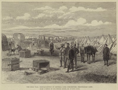 De Zoeloe-oorlog, hoofdkwartier van generaal Lord Chelmsford, Erzungayan-kamp door Melton Prior