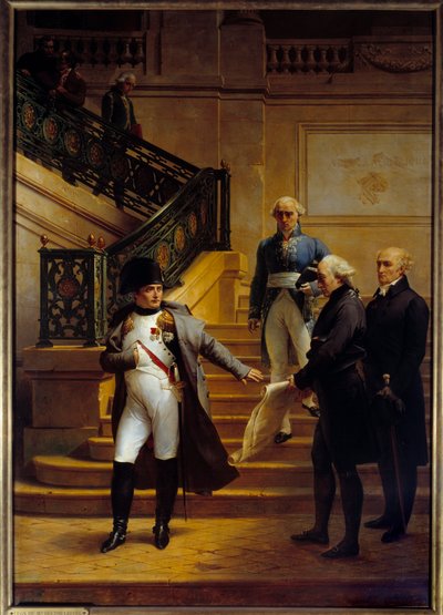 Keizer Napoleon I bezoekt het Palais-Royal en weigert de plannen van architecten Beaumont en Fontaine op 5/08/1807 door Merry Joseph Blondel