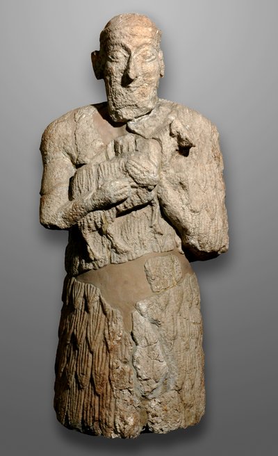 Standbeeld van een man die schapen brengt om te offeren, Sumerië door Mesopotamian