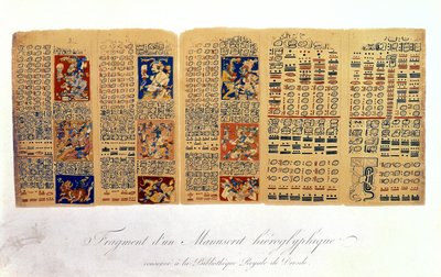 Kopie van een fragment van de Dresden Codex met Maya astronomische berekeningen door Mexican School