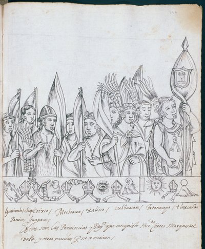 Vertegenwoordigers van de Mexicaanse provincies, uit Historia de Tlaxcala door Diego Munoz Camargo door Mexican School