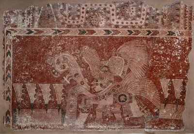 Muurschildering met Elite Man en Maguey Cactusbladeren, Teotihuacán stijl, Klassieke Periode, 500-550 door Mexican School