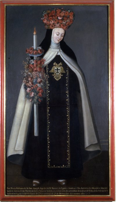 Zuster Maria Barbara de St. Joseph gekroond met bloemen, Convento de las Carmelitas, Puebla, Mexico door Mexican School