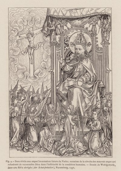 God onthult aan de engelen de toekomstige incarnatie van het Woord (gravure) door Michael (after) Wolgemut or Wolgemuth