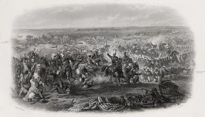 Slag bij Aliwal, India, 28 januari 1846, gegraveerd door J.J. Crew door Michael Angelo Hayes