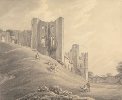 Kenilworth Kasteel, met figuren op de heuvel door Michael Angelo Rooker