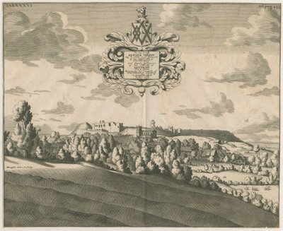 Tutbury Kasteel - Verre Uitzicht: kopergravure, nd [ca. 1686] door Michael Burghers