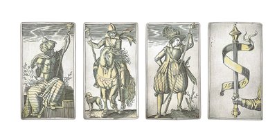 Detail van een uiterst zeldzame set van 52 speelkaarten gegraveerd in de vier Italiaanse kleuren, Augsburg door Michael Froemmer