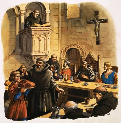 Nieuwelingen serveren maaltijden in refter door Michael Godfrey